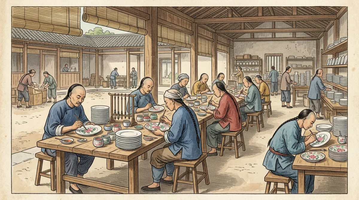 Canton porcelain workshop decorating white export wares