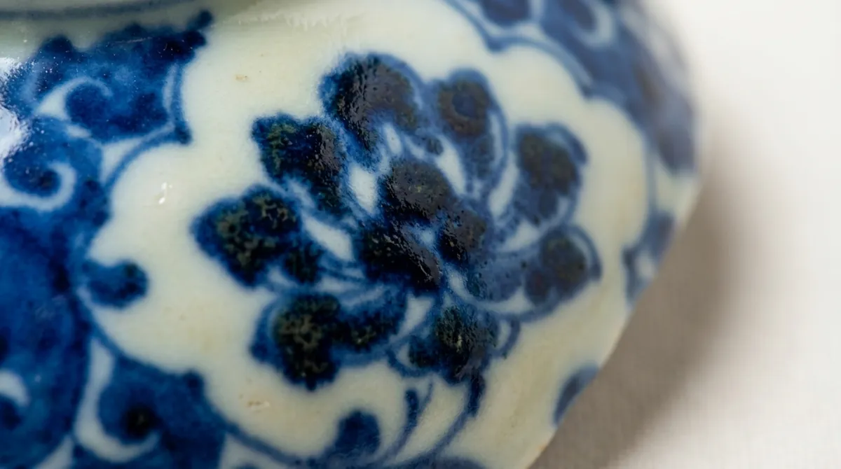 Macro of cobalt heaping and piling on early blue and white