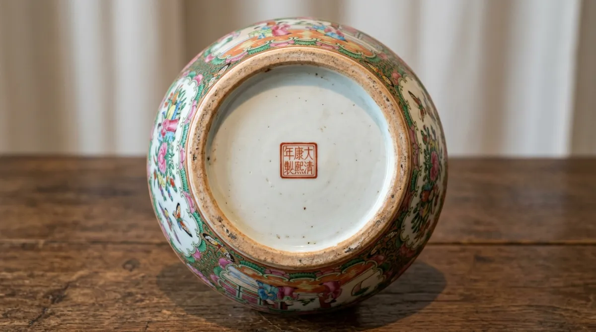 The base of Chinese porcelain showing a reign mark