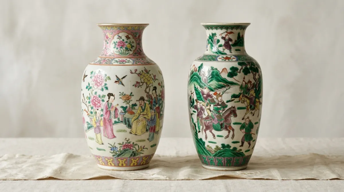Famille rose beside the earlier famille verte palette
