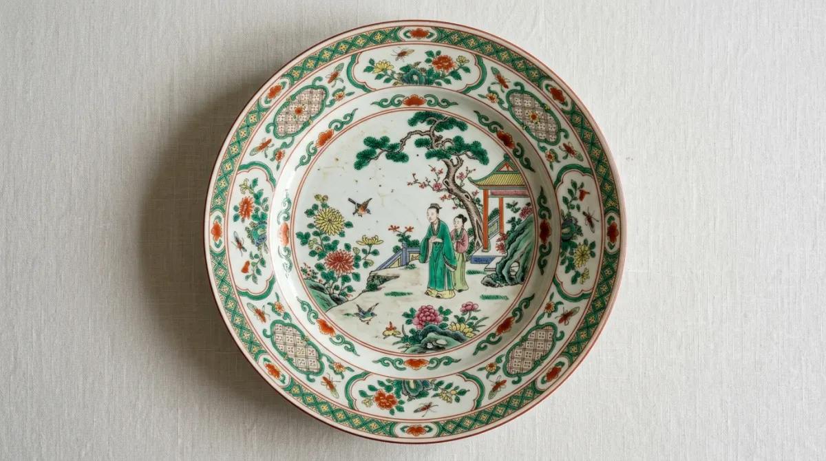 A Kangxi famille verte plate with translucent green enamels