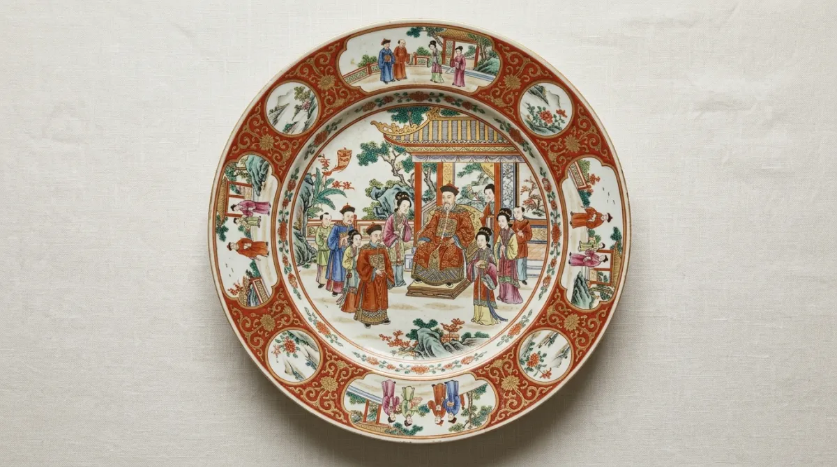 A Mandarin plate with figure-dominant reserves