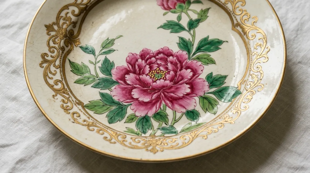 A hand-painted peony spray on famille-rose porcelain