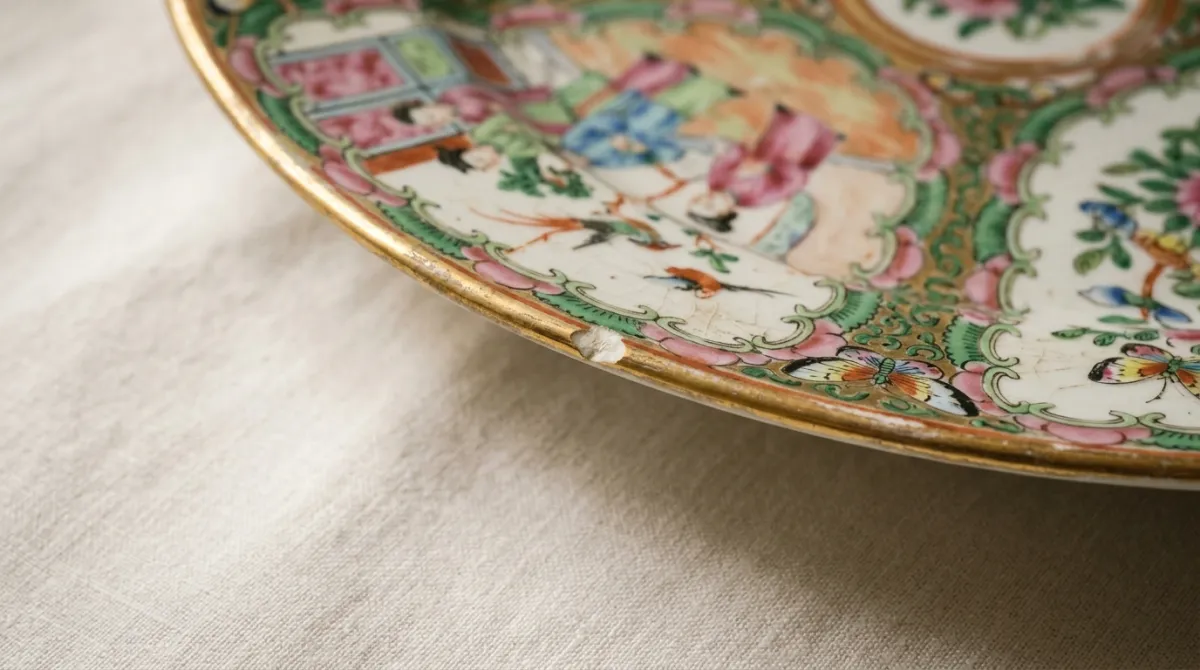 Honest age-appropriate wear on an antique plate