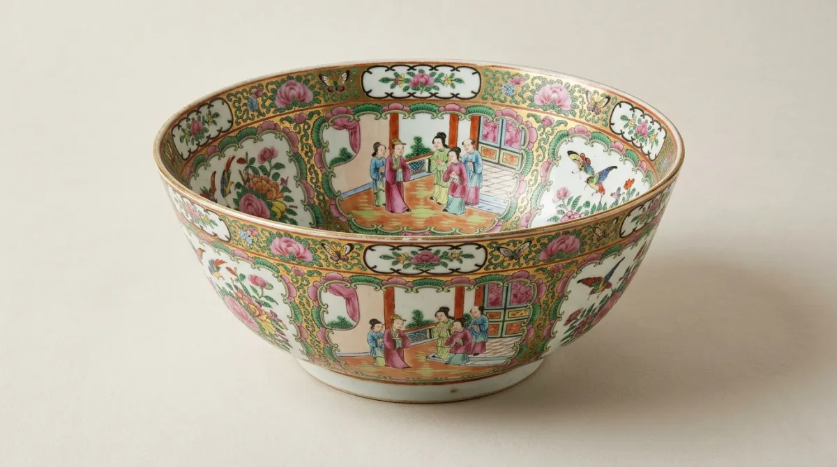 A large antique Rose Medallion punch bowl