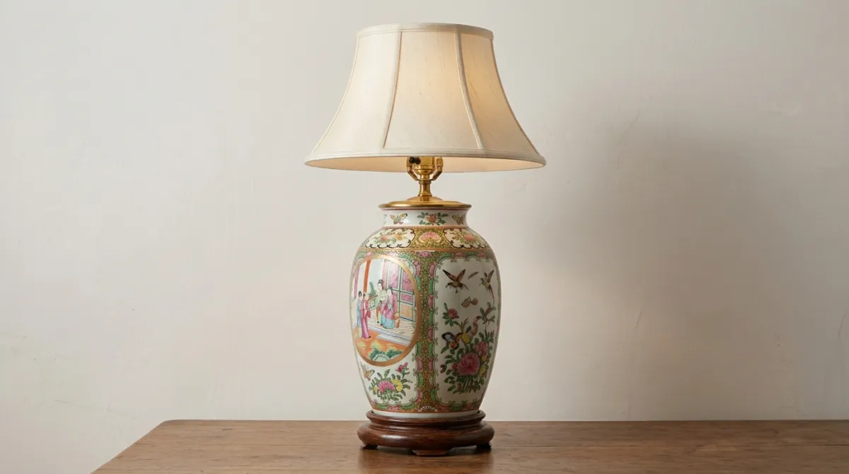 A Rose Medallion jar converted into a lamp