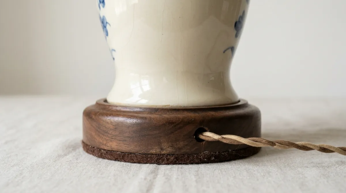A lamp base showing the cord routing