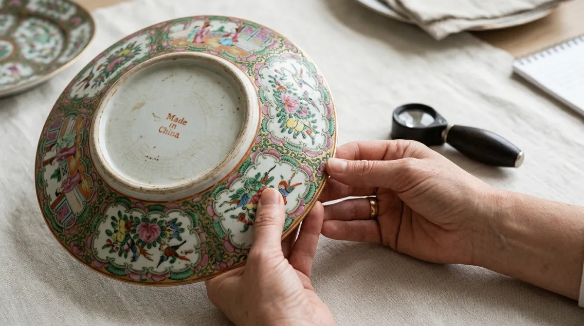 Examining an antique plate for an appraisal