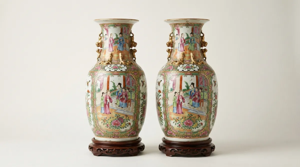 A pair of antique Rose Medallion vases