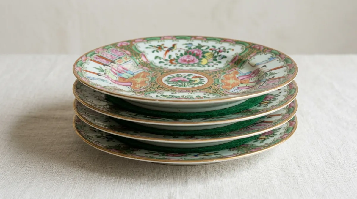 Plates stacked with felt pads between them