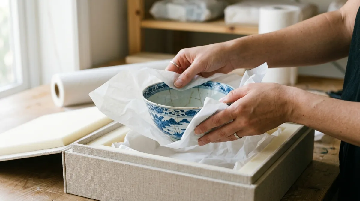 Wrapping a porcelain piece in acid-free tissue